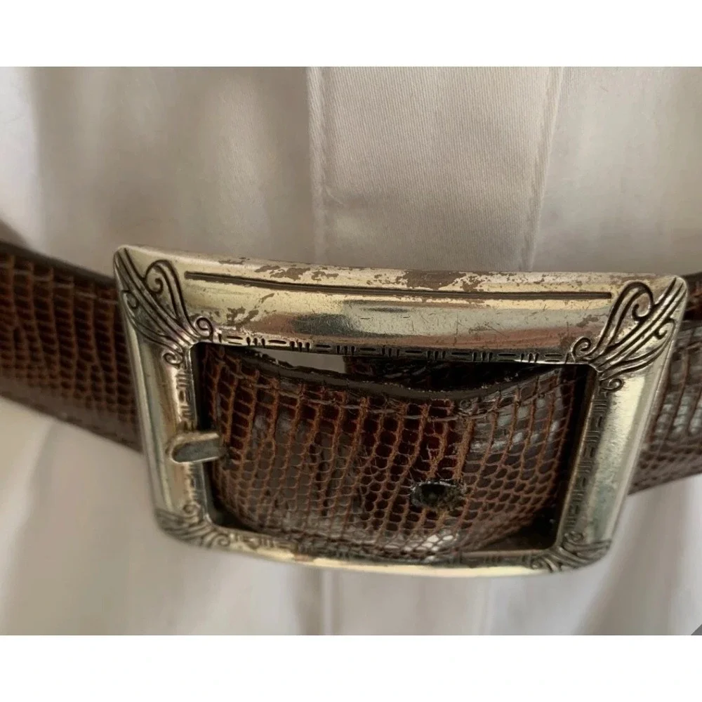 90s Vintage Barbara Co Brown Leather Belt M Silver Western Buckle Gothic Indie